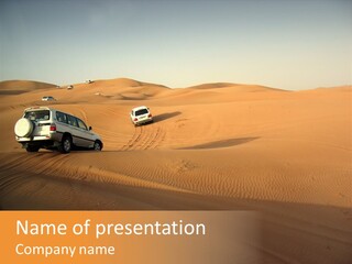 Suvs Trek Across The Desert Dunes PowerPoint Template