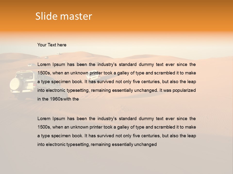 Suvs Trek Across The Desert Dunes PowerPoint Template