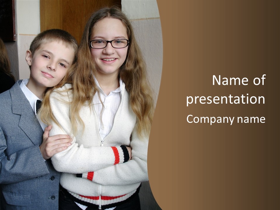 Brother And Sister At The School PowerPoint Template