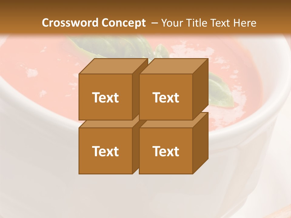 Closeup Of Bowls Of Delicious Tomato Soup Garnished With Cream And Basil Leaves PowerPoint Template