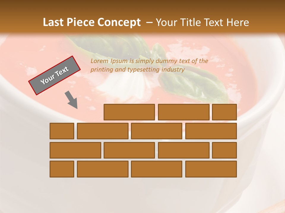 Closeup Of Bowls Of Delicious Tomato Soup Garnished With Cream And Basil Leaves PowerPoint Template