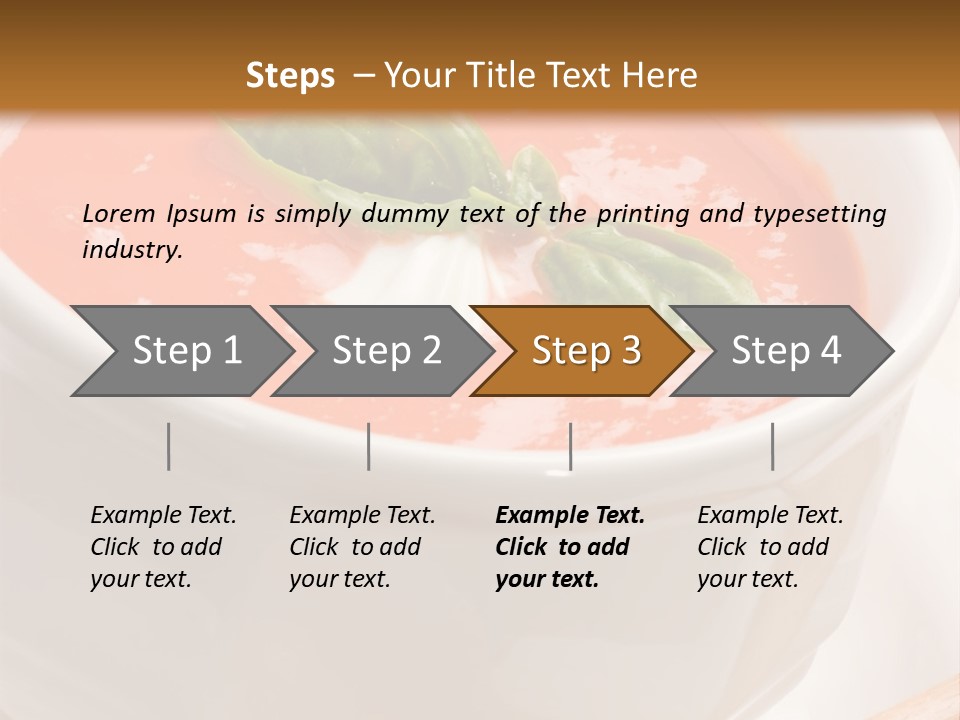 Closeup Of Bowls Of Delicious Tomato Soup Garnished With Cream And Basil Leaves PowerPoint Template