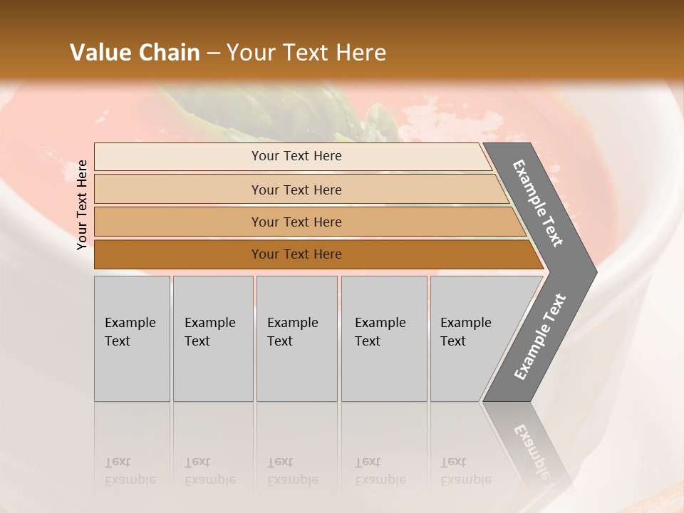 Closeup Of Bowls Of Delicious Tomato Soup Garnished With Cream And Basil Leaves PowerPoint Template