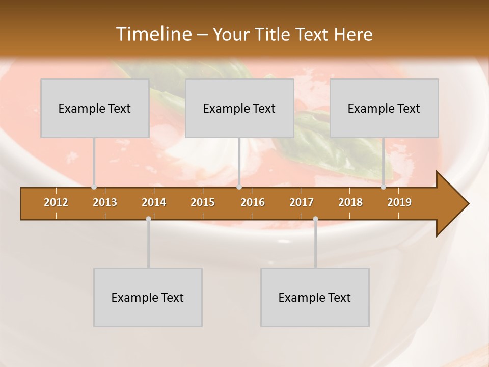 Closeup Of Bowls Of Delicious Tomato Soup Garnished With Cream And Basil Leaves PowerPoint Template