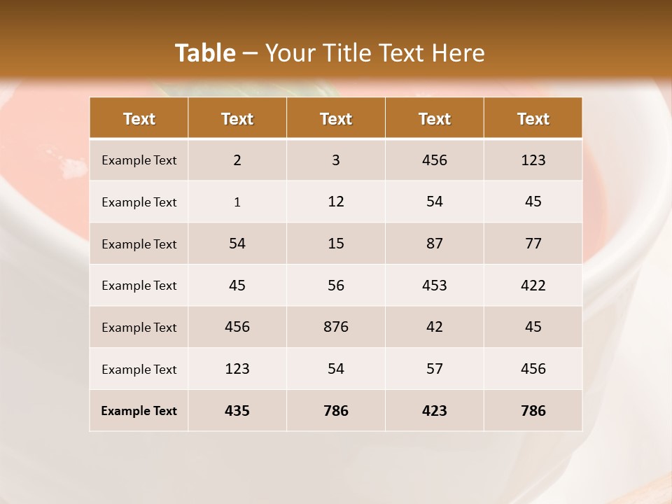 Closeup Of Bowls Of Delicious Tomato Soup Garnished With Cream And Basil Leaves PowerPoint Template