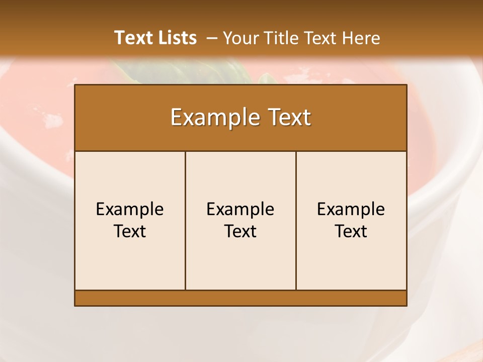 Closeup Of Bowls Of Delicious Tomato Soup Garnished With Cream And Basil Leaves PowerPoint Template