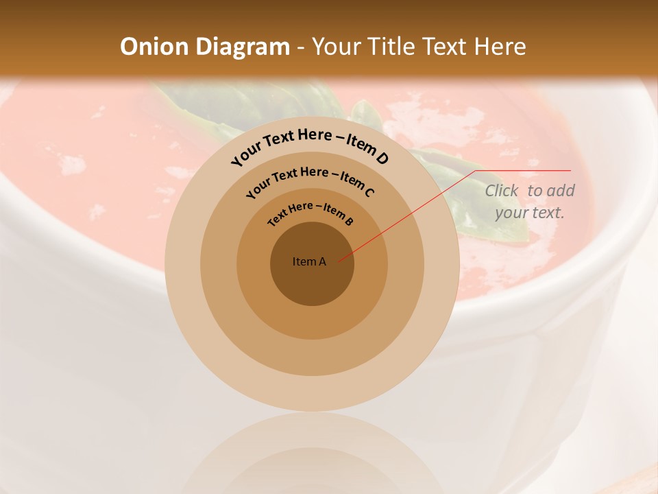 Closeup Of Bowls Of Delicious Tomato Soup Garnished With Cream And Basil Leaves PowerPoint Template