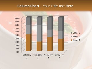 Closeup Of Bowls Of Delicious Tomato Soup Garnished With Cream And Basil Leaves PowerPoint Template