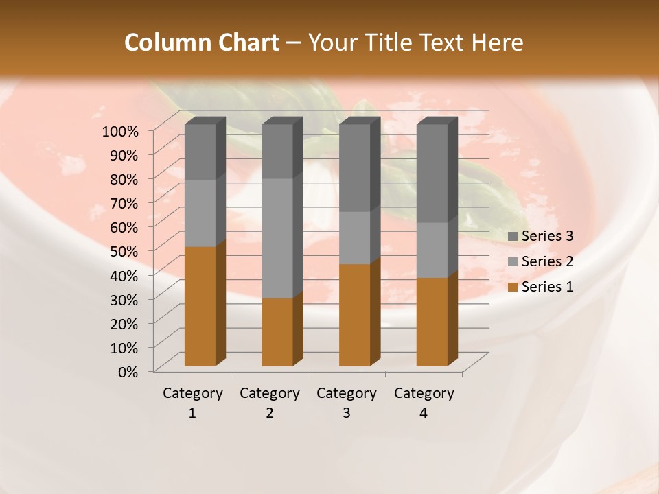 Closeup Of Bowls Of Delicious Tomato Soup Garnished With Cream And Basil Leaves PowerPoint Template