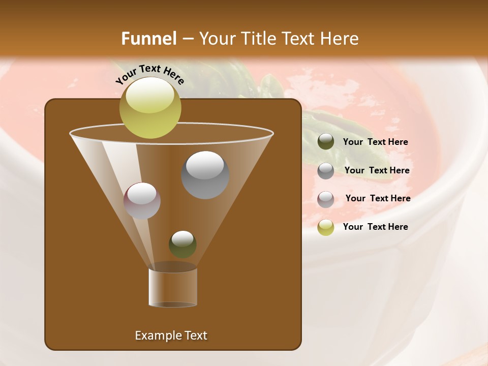Closeup Of Bowls Of Delicious Tomato Soup Garnished With Cream And Basil Leaves PowerPoint Template