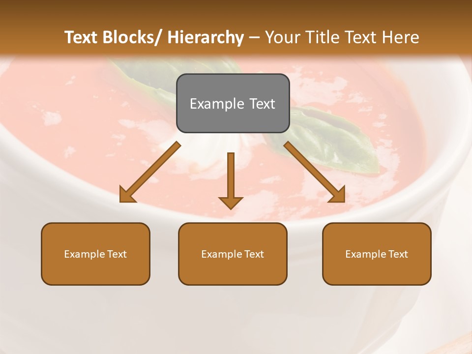 Closeup Of Bowls Of Delicious Tomato Soup Garnished With Cream And Basil Leaves PowerPoint Template