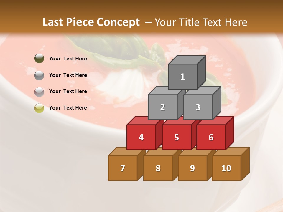 Closeup Of Bowls Of Delicious Tomato Soup Garnished With Cream And Basil Leaves PowerPoint Template