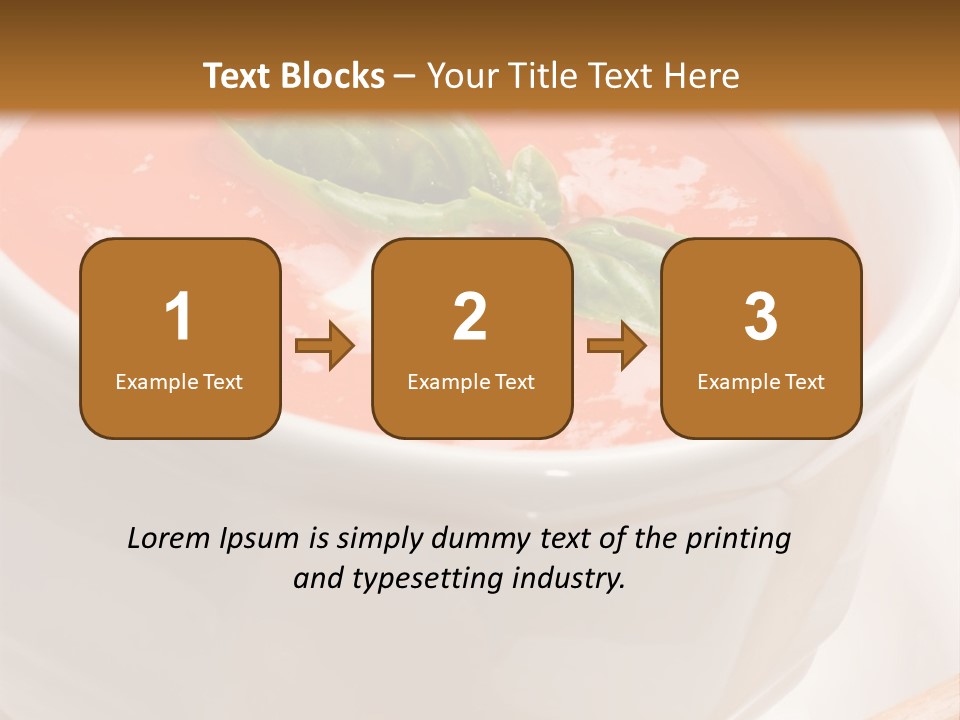 Closeup Of Bowls Of Delicious Tomato Soup Garnished With Cream And Basil Leaves PowerPoint Template