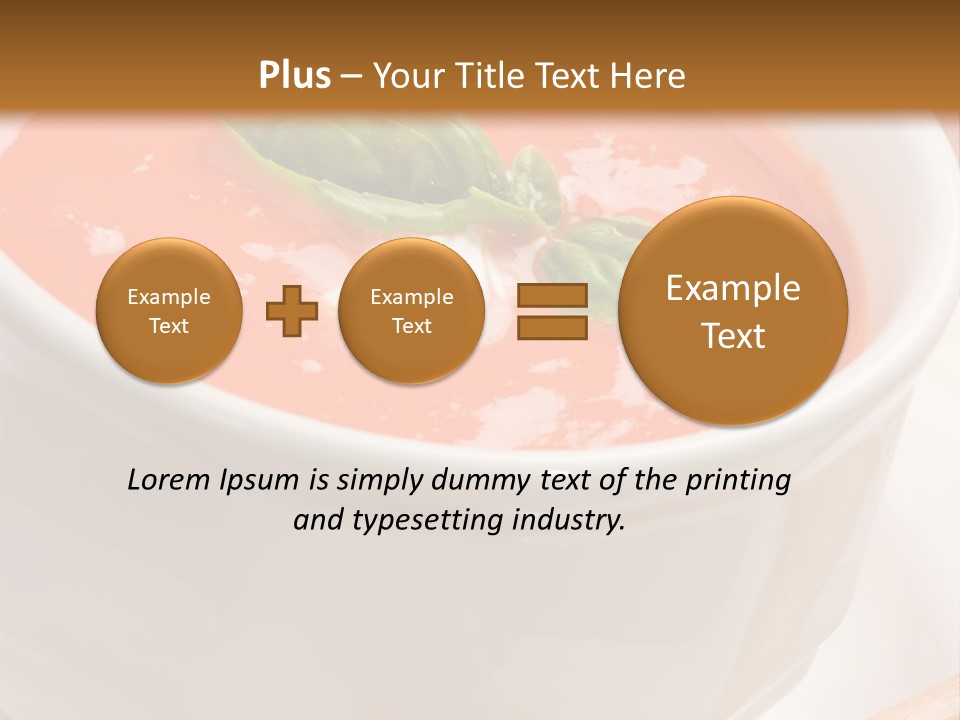 Closeup Of Bowls Of Delicious Tomato Soup Garnished With Cream And Basil Leaves PowerPoint Template