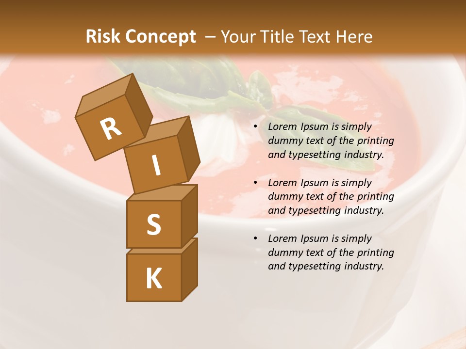 Closeup Of Bowls Of Delicious Tomato Soup Garnished With Cream And Basil Leaves PowerPoint Template