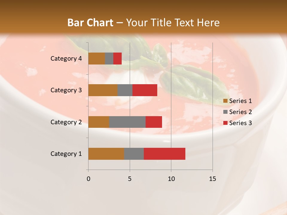 Closeup Of Bowls Of Delicious Tomato Soup Garnished With Cream And Basil Leaves PowerPoint Template