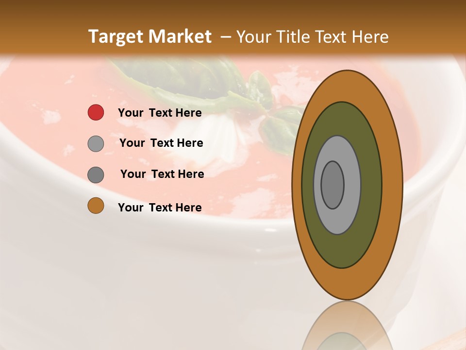 Closeup Of Bowls Of Delicious Tomato Soup Garnished With Cream And Basil Leaves PowerPoint Template