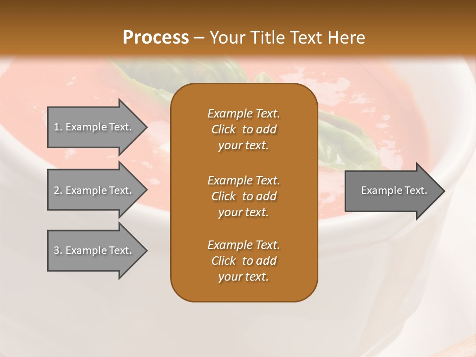 Closeup Of Bowls Of Delicious Tomato Soup Garnished With Cream And Basil Leaves PowerPoint Template