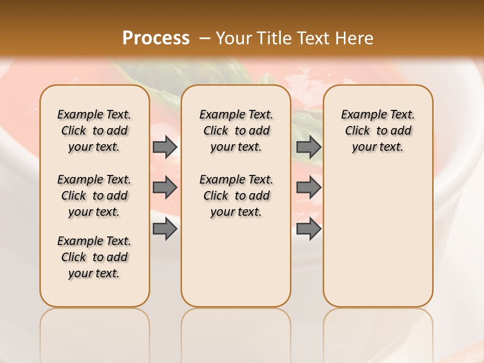 Closeup Of Bowls Of Delicious Tomato Soup Garnished With Cream And Basil Leaves PowerPoint Template