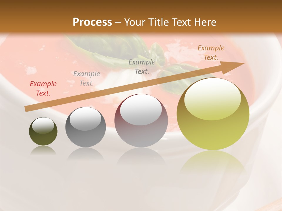 Closeup Of Bowls Of Delicious Tomato Soup Garnished With Cream And Basil Leaves PowerPoint Template