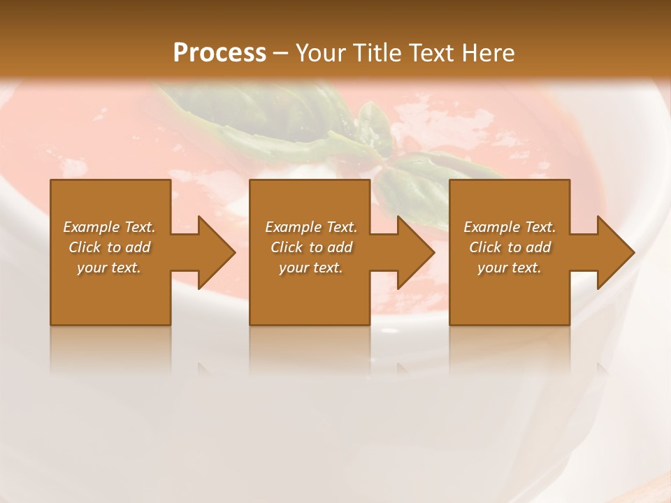 Closeup Of Bowls Of Delicious Tomato Soup Garnished With Cream And Basil Leaves PowerPoint Template