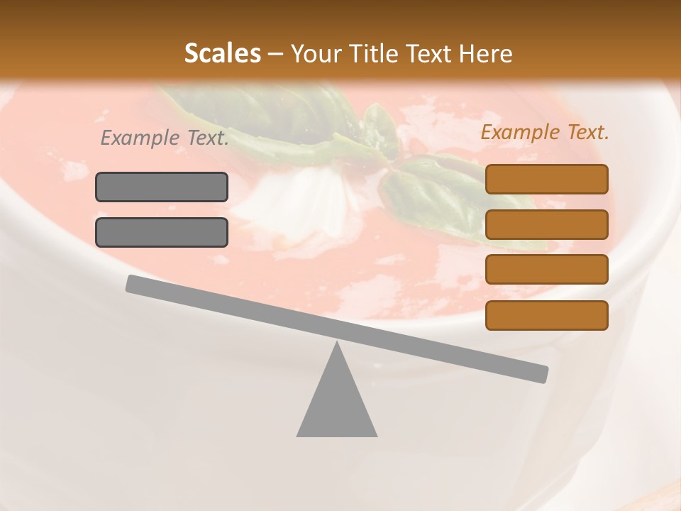 Closeup Of Bowls Of Delicious Tomato Soup Garnished With Cream And Basil Leaves PowerPoint Template