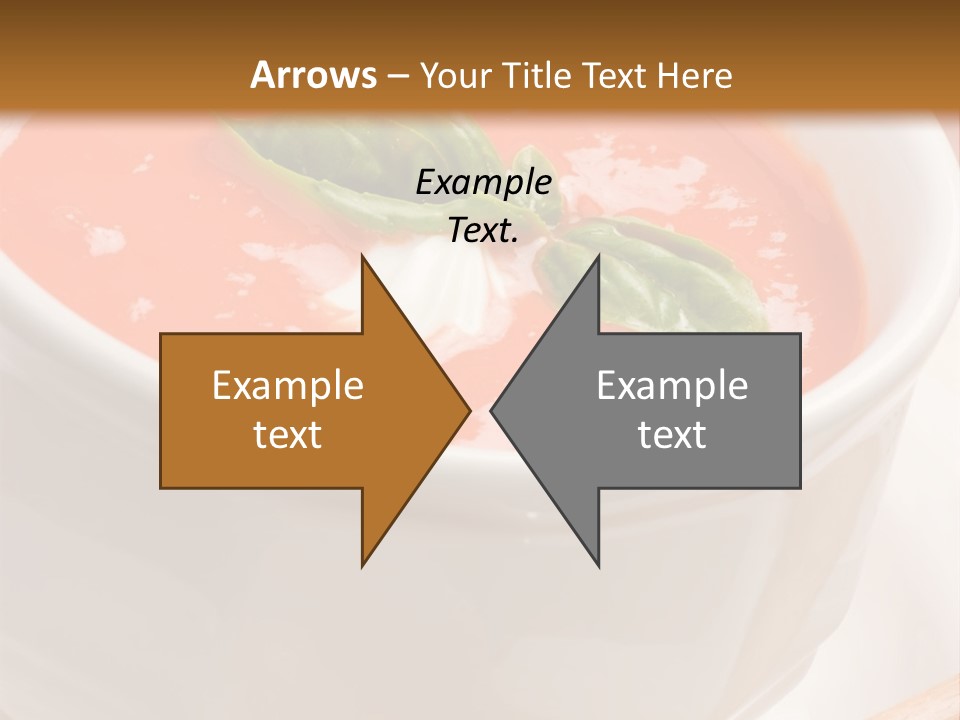 Closeup Of Bowls Of Delicious Tomato Soup Garnished With Cream And Basil Leaves PowerPoint Template