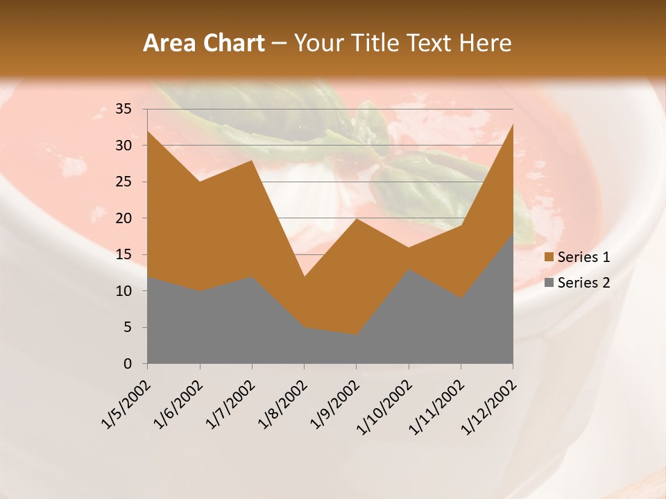 Closeup Of Bowls Of Delicious Tomato Soup Garnished With Cream And Basil Leaves PowerPoint Template
