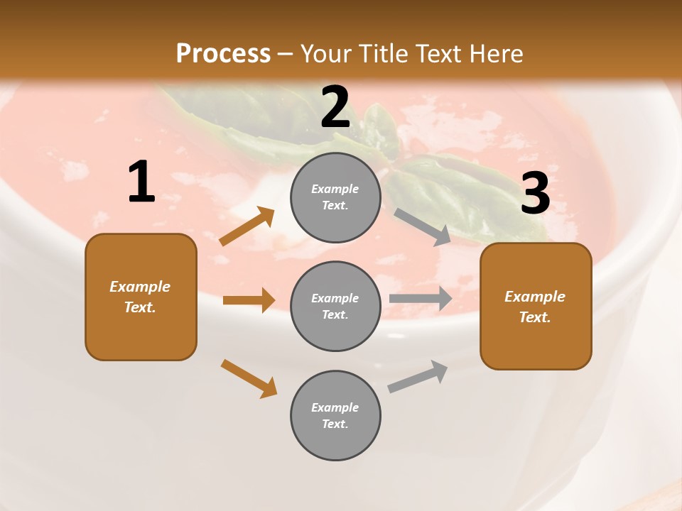 Closeup Of Bowls Of Delicious Tomato Soup Garnished With Cream And Basil Leaves PowerPoint Template