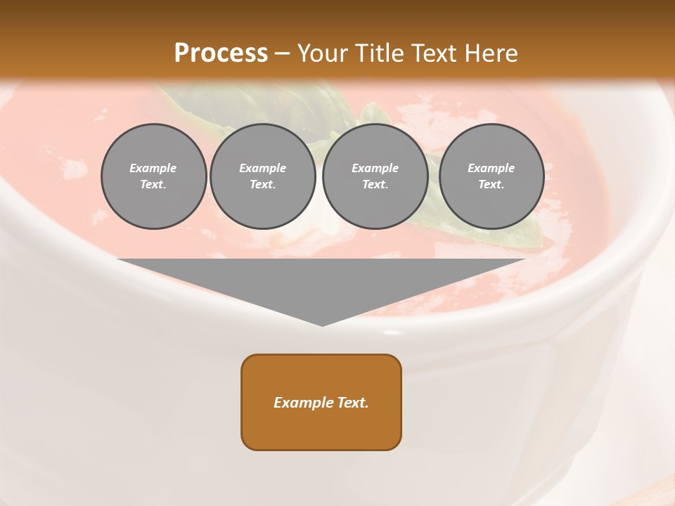 Closeup Of Bowls Of Delicious Tomato Soup Garnished With Cream And Basil Leaves PowerPoint Template