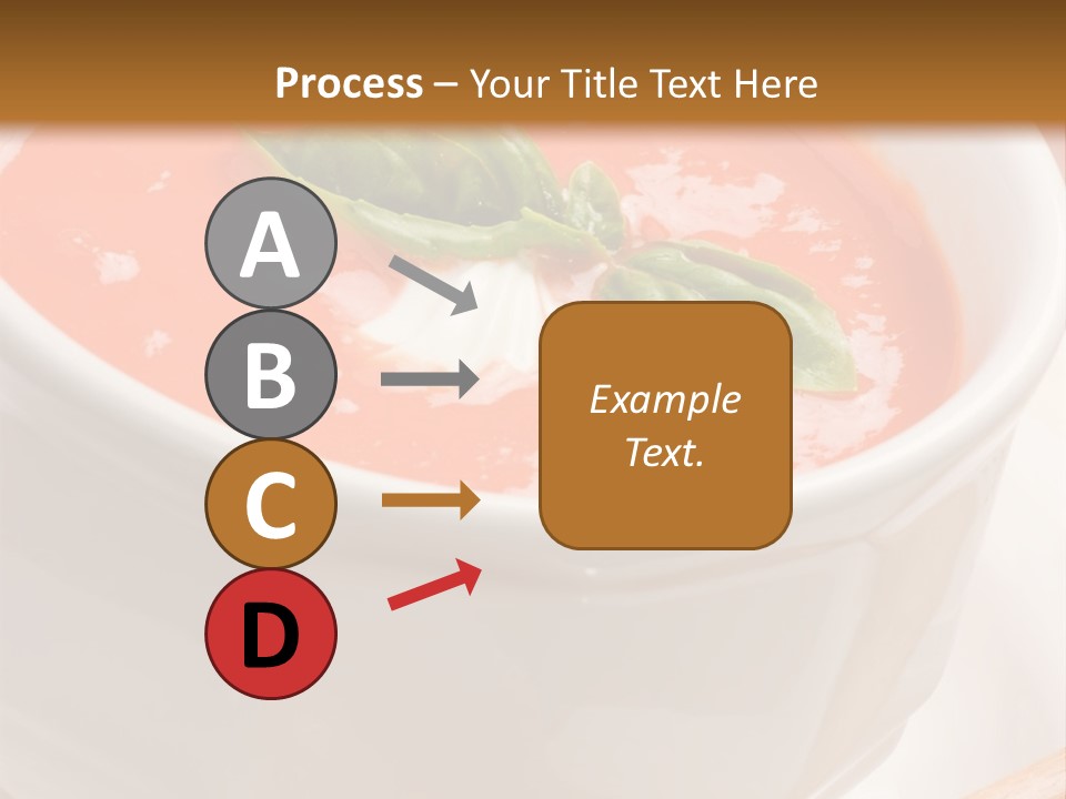 Closeup Of Bowls Of Delicious Tomato Soup Garnished With Cream And Basil Leaves PowerPoint Template