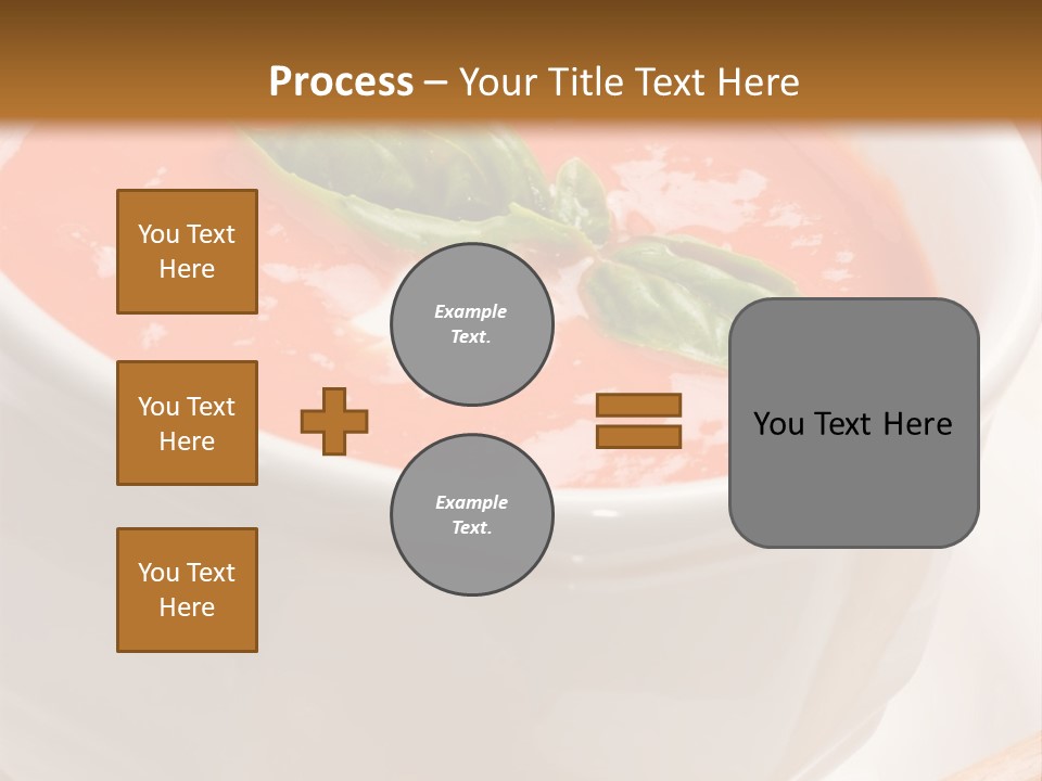 Closeup Of Bowls Of Delicious Tomato Soup Garnished With Cream And Basil Leaves PowerPoint Template