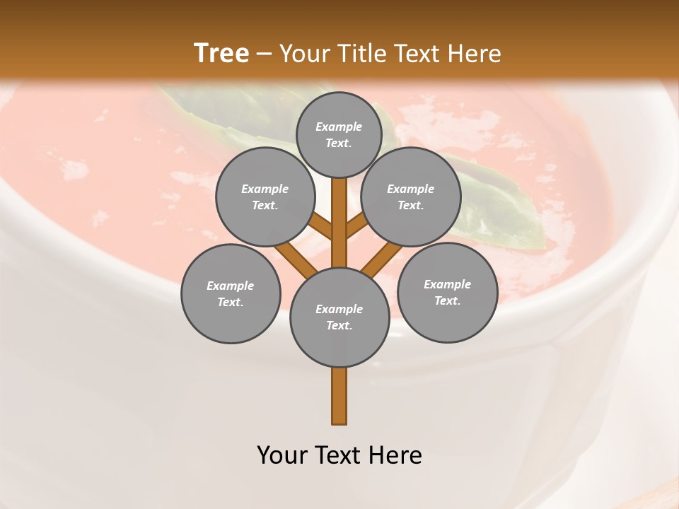 Closeup Of Bowls Of Delicious Tomato Soup Garnished With Cream And Basil Leaves PowerPoint Template