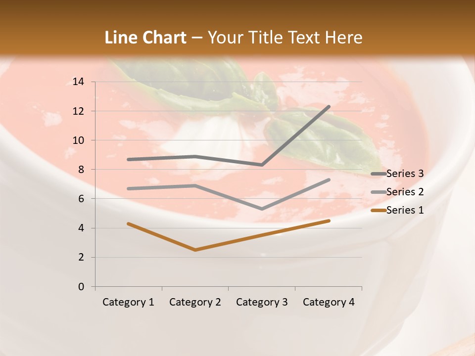 Closeup Of Bowls Of Delicious Tomato Soup Garnished With Cream And Basil Leaves PowerPoint Template