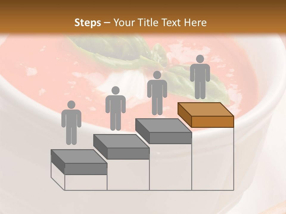 Closeup Of Bowls Of Delicious Tomato Soup Garnished With Cream And Basil Leaves PowerPoint Template