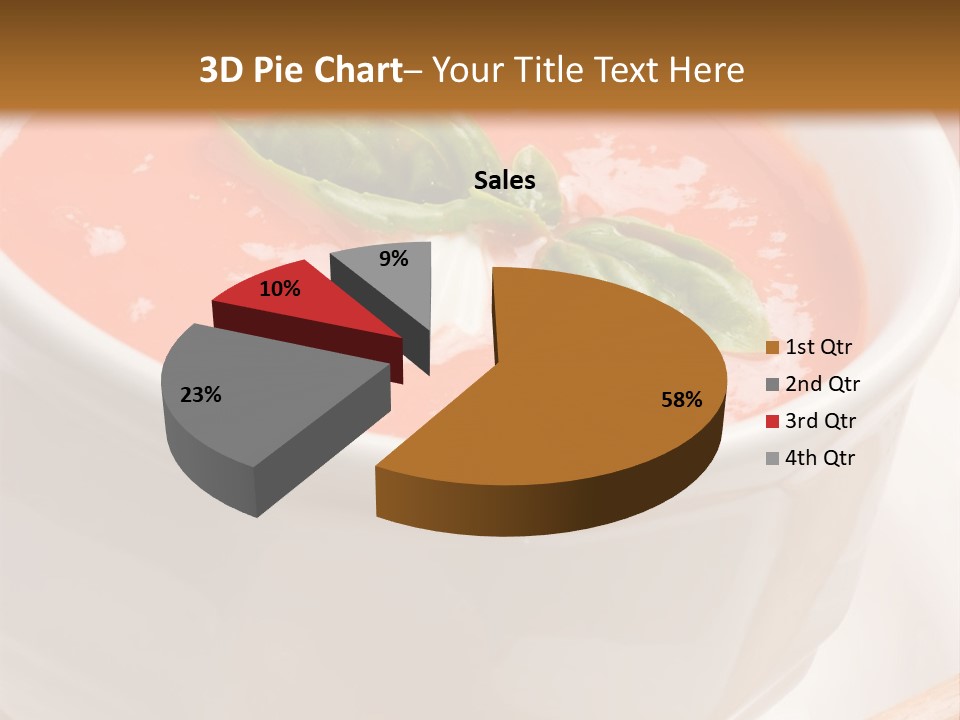 Closeup Of Bowls Of Delicious Tomato Soup Garnished With Cream And Basil Leaves PowerPoint Template