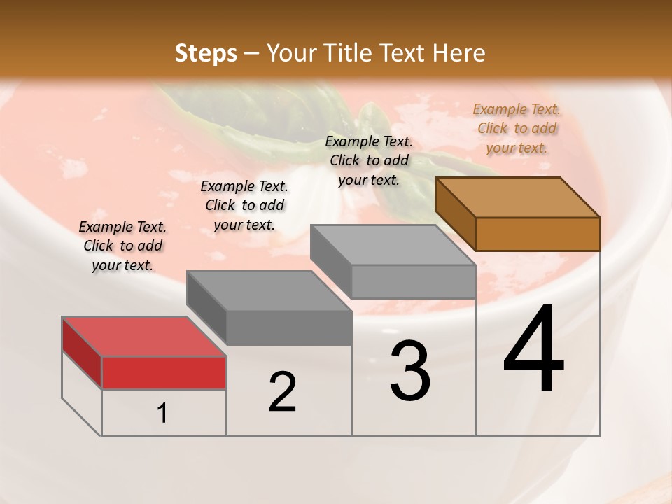 Closeup Of Bowls Of Delicious Tomato Soup Garnished With Cream And Basil Leaves PowerPoint Template