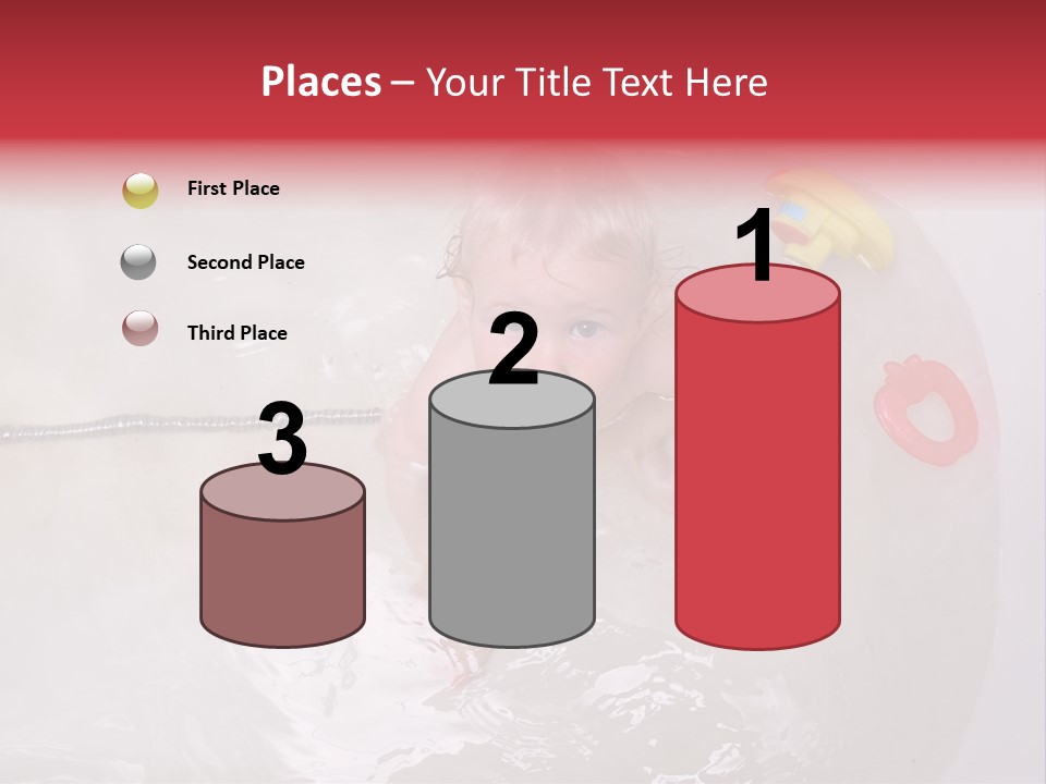 A Baby In A Bathtub With Toys In It PowerPoint Template