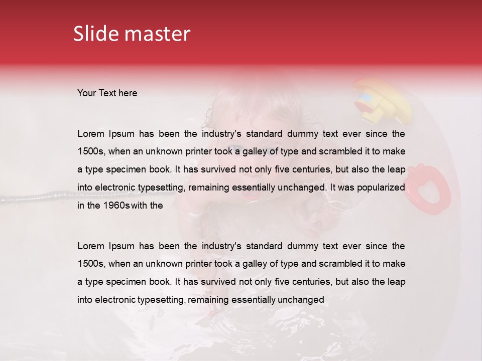 A Baby In A Bathtub With Toys In It PowerPoint Template