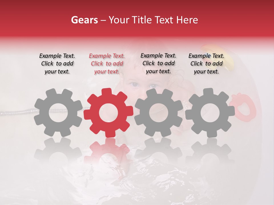 A Baby In A Bathtub With Toys In It PowerPoint Template