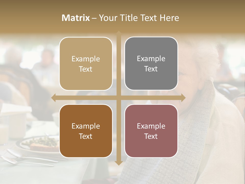 An Smiling Elderly Woman Sits Down To Enjoy A Meal At Her Nursing Home Care Center With A Sunny Background. PowerPoint Template