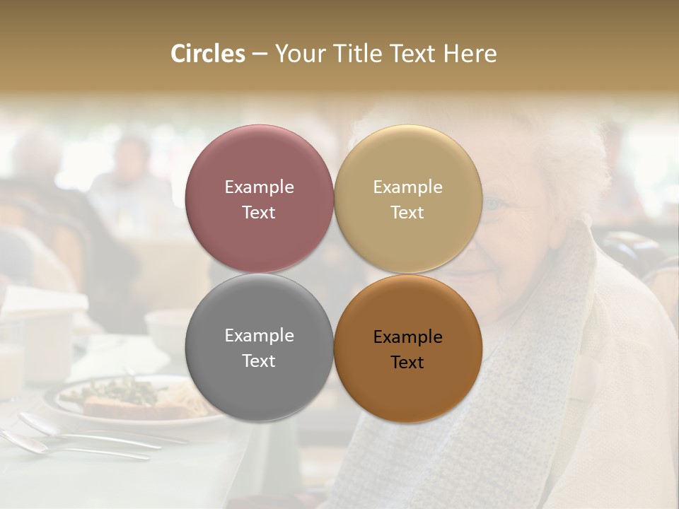 An Smiling Elderly Woman Sits Down To Enjoy A Meal At Her Nursing Home Care Center With A Sunny Background. PowerPoint Template