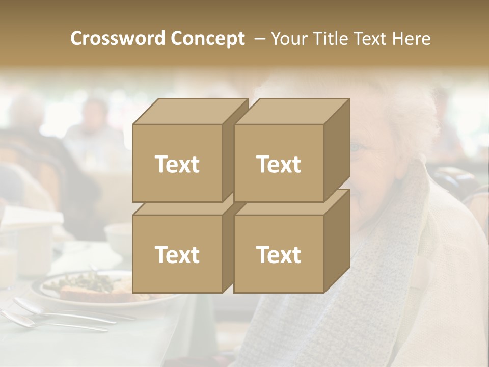 An Smiling Elderly Woman Sits Down To Enjoy A Meal At Her Nursing Home Care Center With A Sunny Background. PowerPoint Template