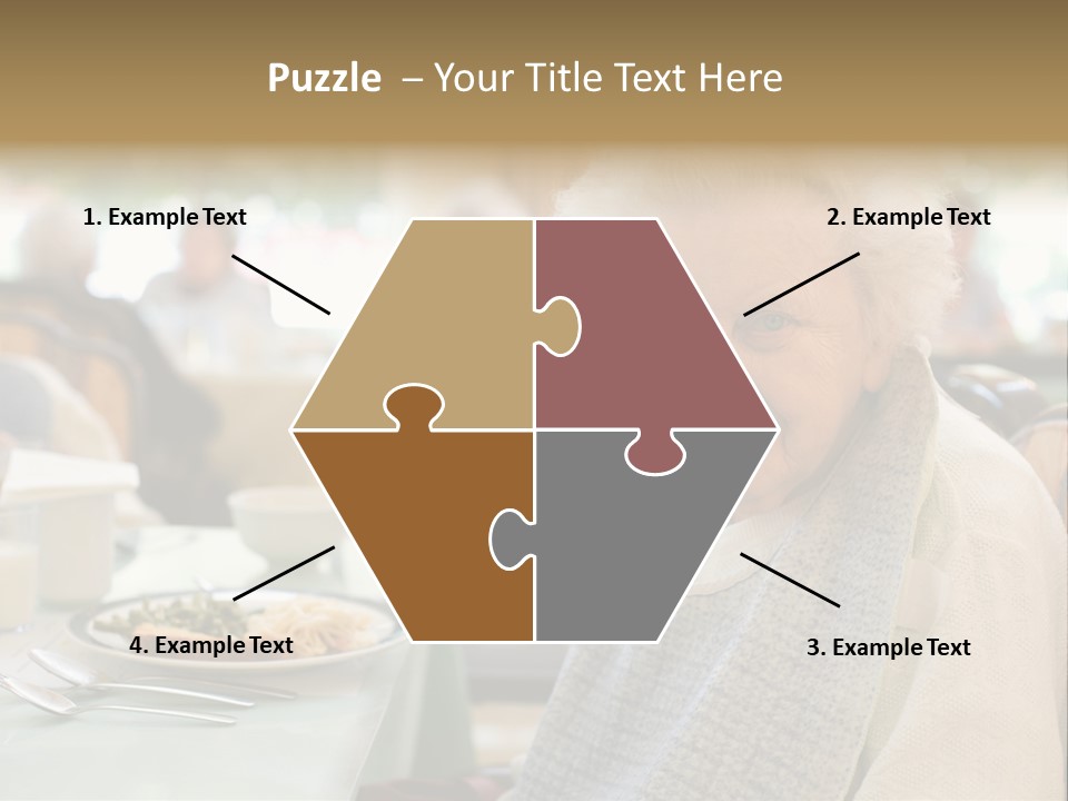 An Smiling Elderly Woman Sits Down To Enjoy A Meal At Her Nursing Home Care Center With A Sunny Background. PowerPoint Template