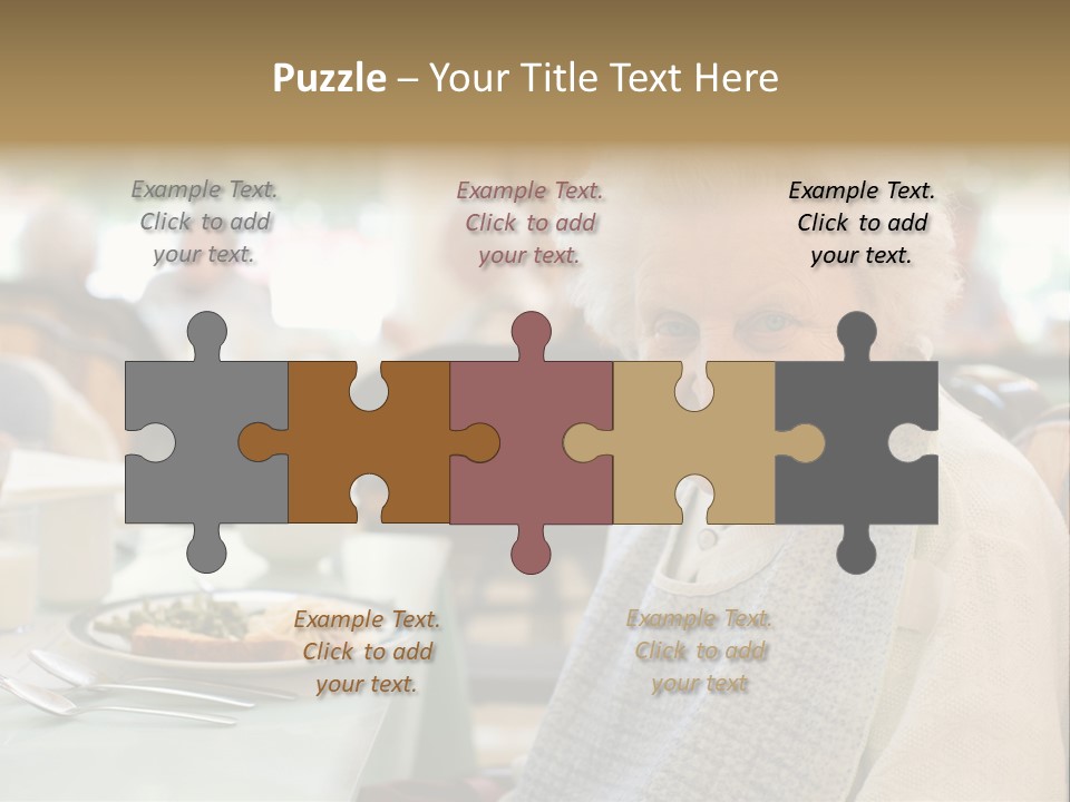 An Smiling Elderly Woman Sits Down To Enjoy A Meal At Her Nursing Home Care Center With A Sunny Background. PowerPoint Template