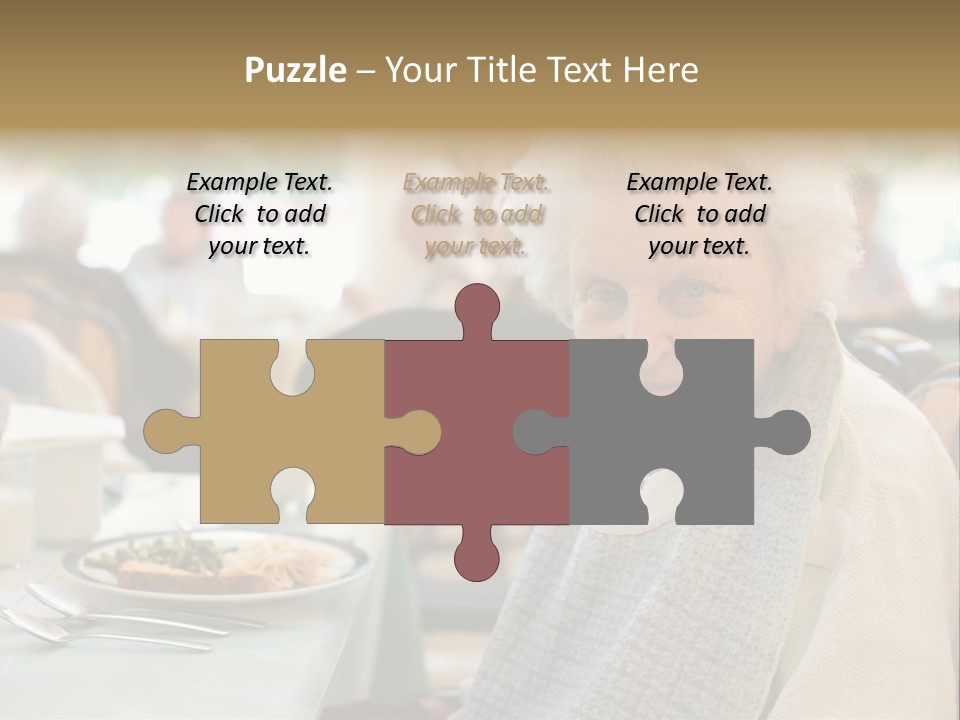 An Smiling Elderly Woman Sits Down To Enjoy A Meal At Her Nursing Home Care Center With A Sunny Background. PowerPoint Template