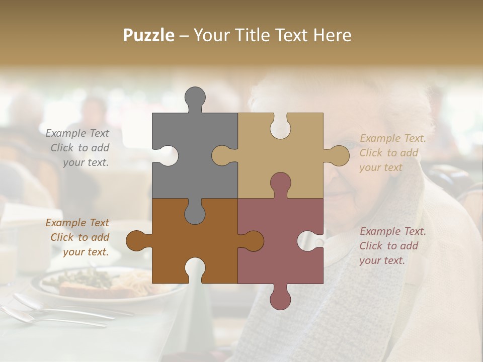 An Smiling Elderly Woman Sits Down To Enjoy A Meal At Her Nursing Home Care Center With A Sunny Background. PowerPoint Template