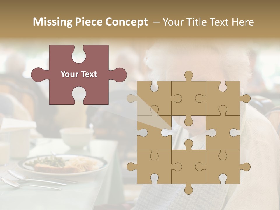 An Smiling Elderly Woman Sits Down To Enjoy A Meal At Her Nursing Home Care Center With A Sunny Background. PowerPoint Template