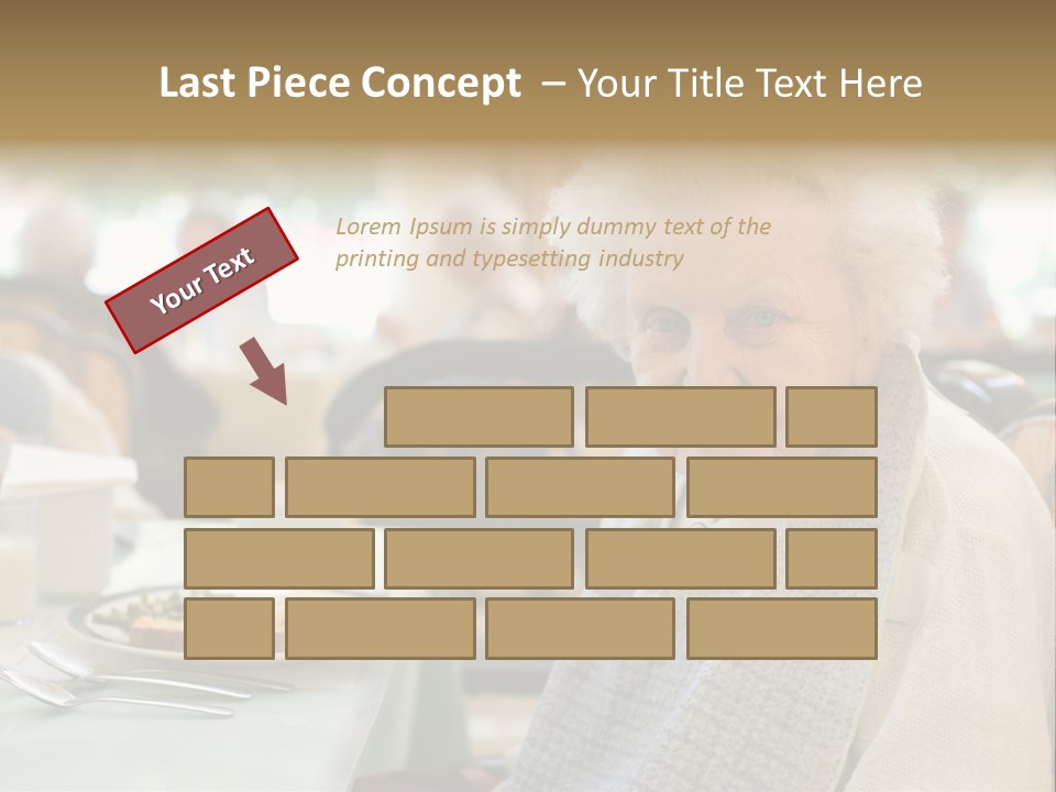 An Smiling Elderly Woman Sits Down To Enjoy A Meal At Her Nursing Home Care Center With A Sunny Background. PowerPoint Template