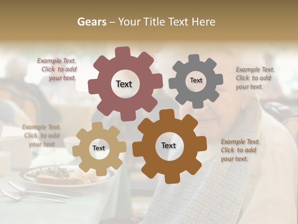 An Smiling Elderly Woman Sits Down To Enjoy A Meal At Her Nursing Home Care Center With A Sunny Background. PowerPoint Template